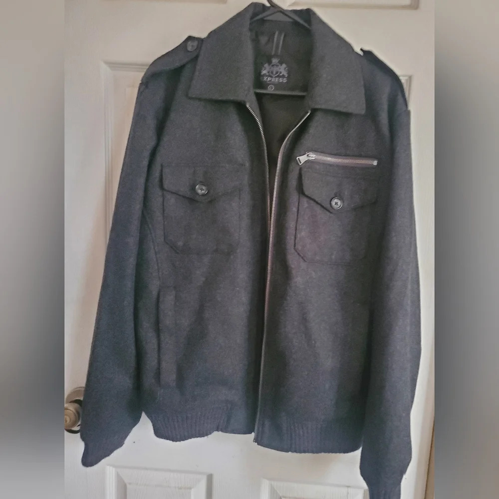 Vintage Express wool blend full zip men's jacket, size large